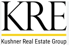 Kushner Real Estate Group logo with black letters KRE and gold horizontal line